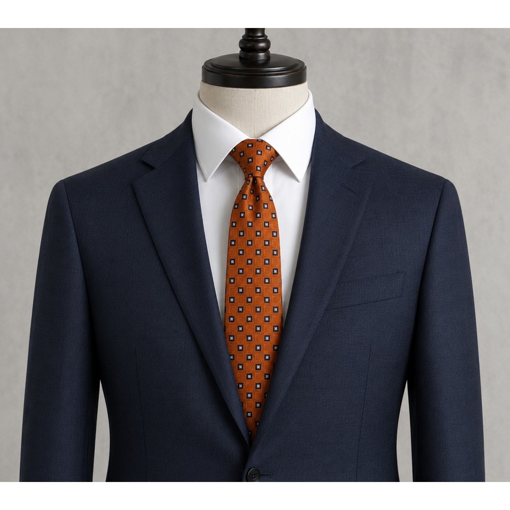 Vintage Tommy Hilfiger Men's 100% Silk Tie Orange Blue Geometric Squares USA